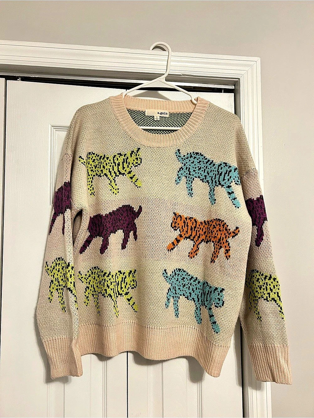 a.gain Women's Animal Print Sweater in Beige & Multicolor